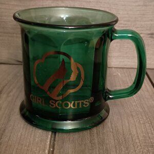 Vintage Girl Scouts Logo Emerald Green Glass Mug Made in the USA